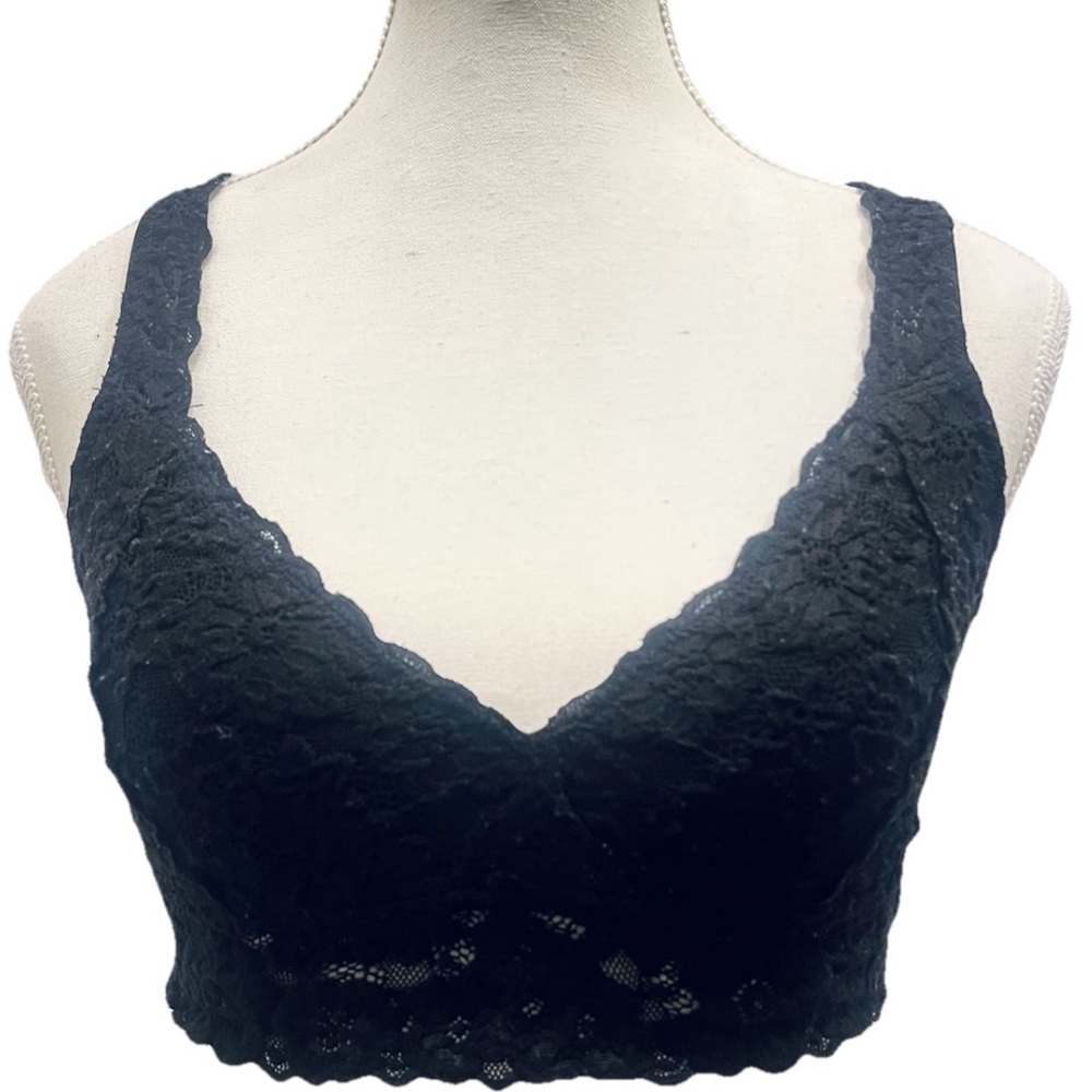 AERIE Women's Criss Cross Back Black Lace Bralette Lined Wire Free Size M